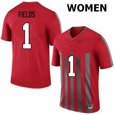 Women's NCAA Ohio State Buckeyes Justin Fields #1 College Stitched Throwback Authentic Nike Red Football Jersey WC20W44EU